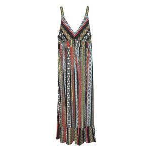 T Tahari tile stripe maxi dress v-neck sleeveless M